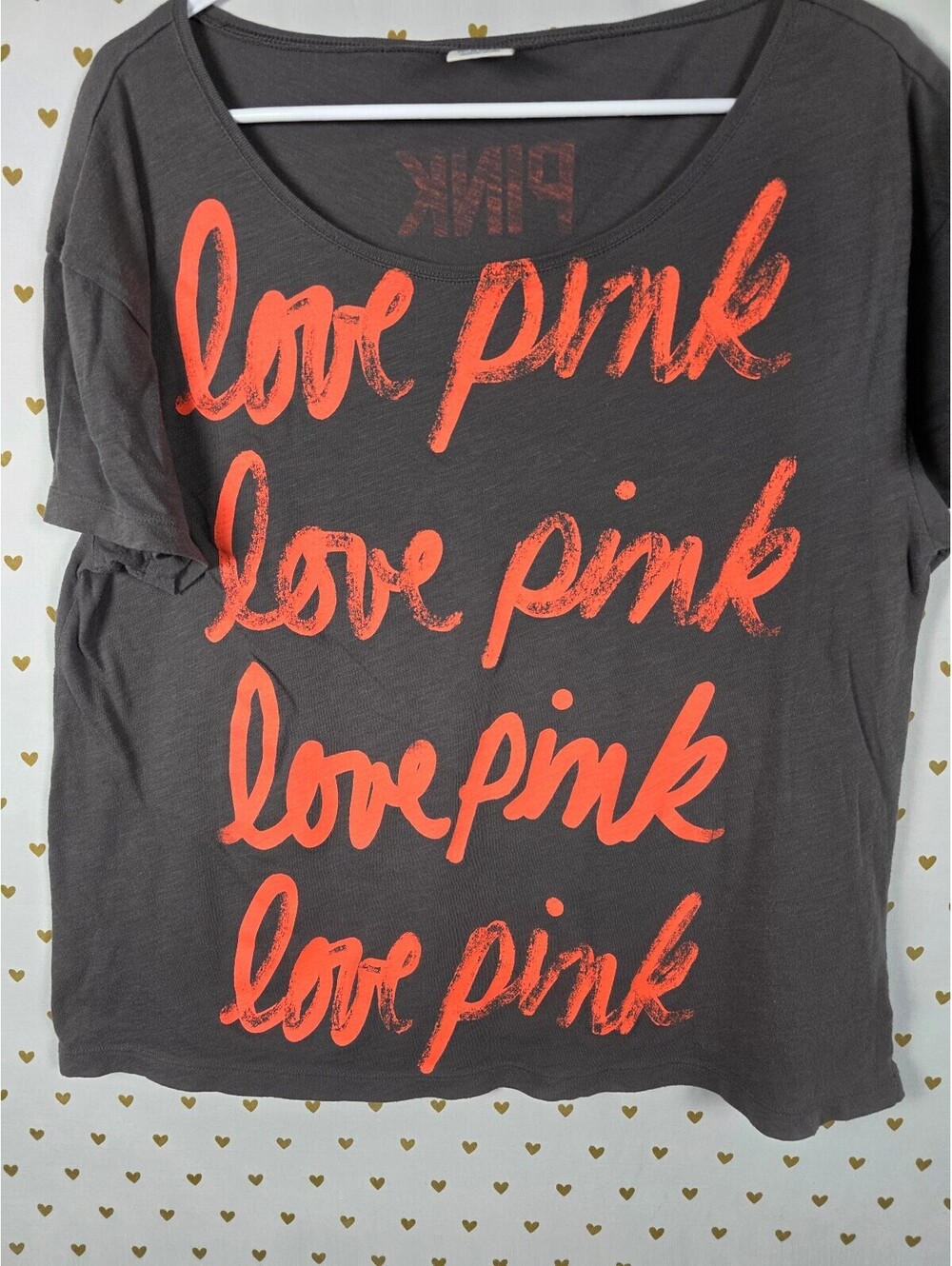 Victorias Secret PINK Vintage Cropped Y2k Love Tee shirt Neon Medium